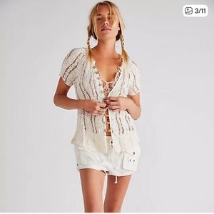 013 Free People Augusta Lace Short Sleeve Top NWT Size Large